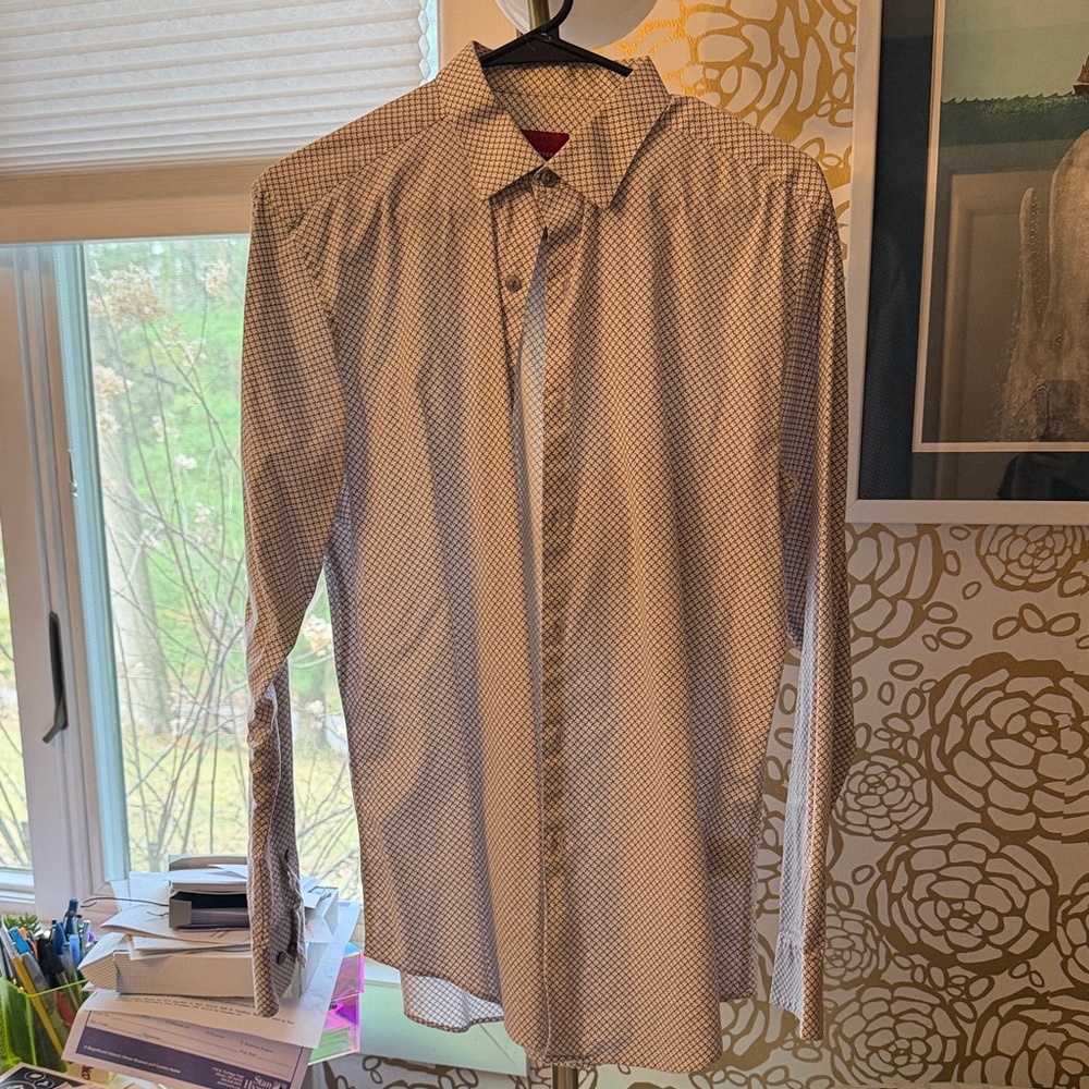 Alfani Men's Long-Sleeve Dress Shirt in Light Tan Micro-Print